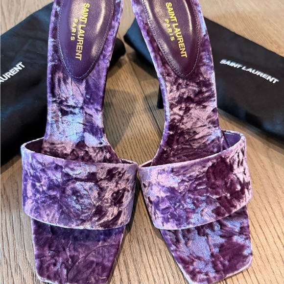 Saint Laurent Velvet Sandals in Rich Purple - Picture 2 of 3